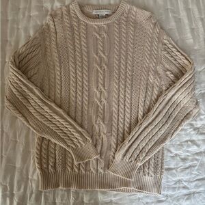 Geoffrey Beene Cable Knit Fisherman's Beige Sweater 100% Cotton